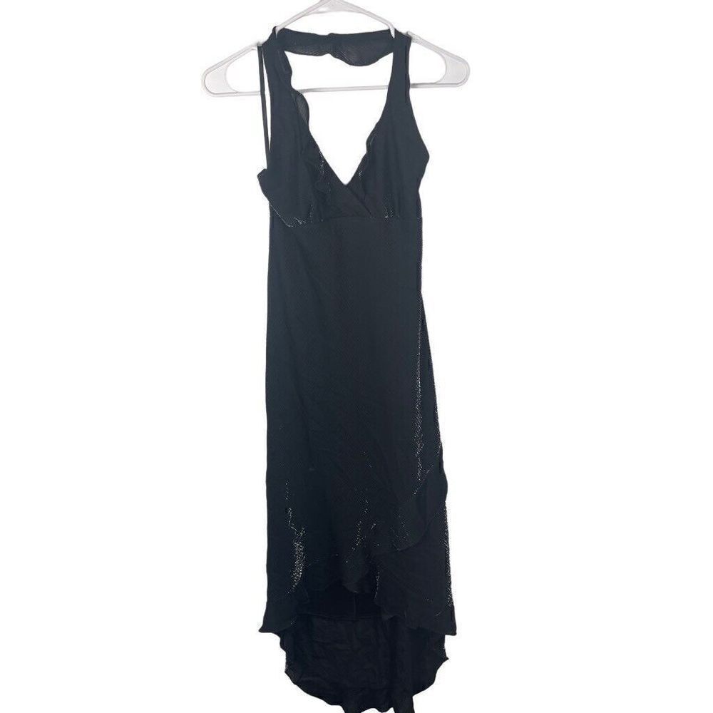 American Vintage IN San Francisco Black Metallic Ruffles Dress High Low USA Sz S